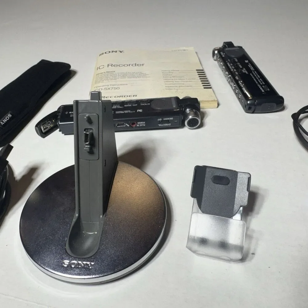Two Sony ICD SX750 Digital Recorders with Cases, Dock, Cables, Manual